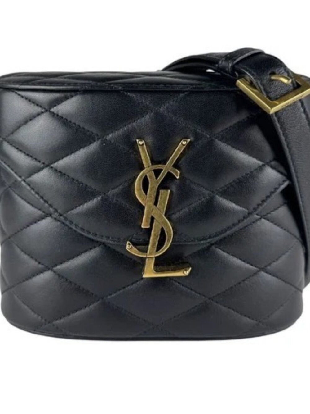 Auth SAINT LAURENT Shoulder Bag Black/Gold Leather/Metal - z9883